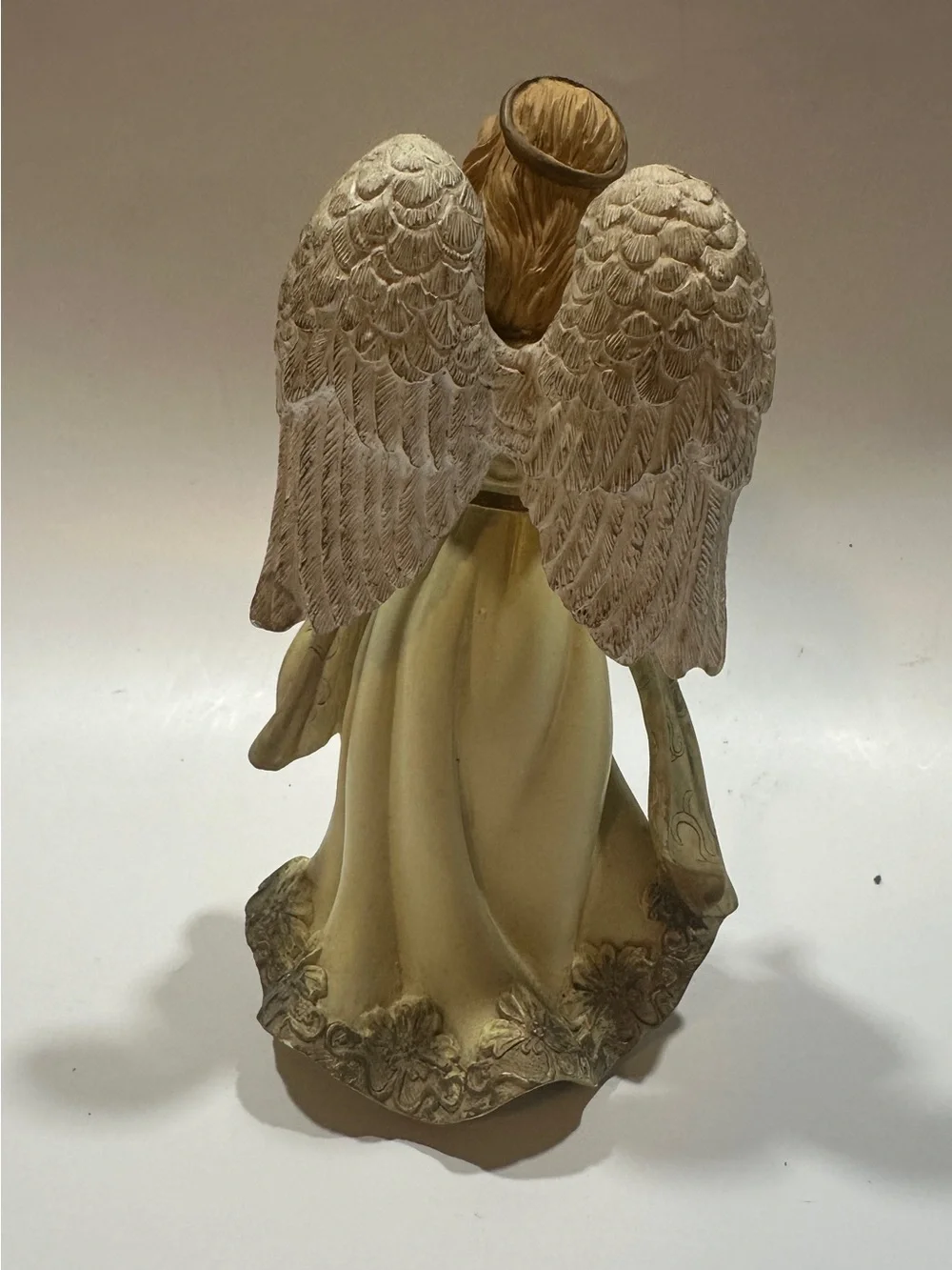 Angel Figurine with Wings & Floral Gown Cream Gold Religious Décor 7”